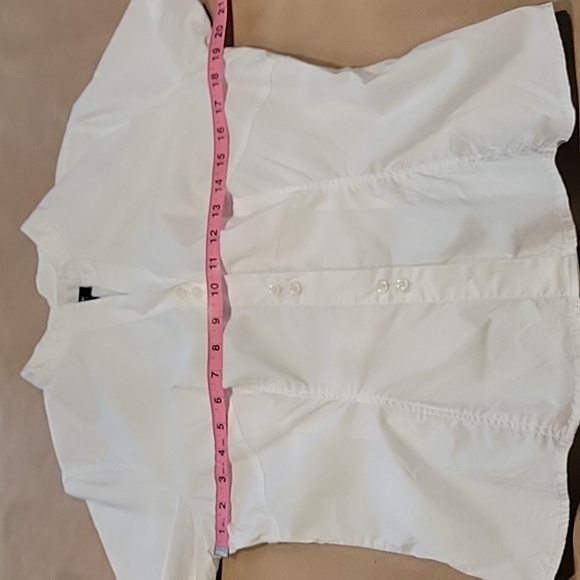 Mossimo Size L White Short Sleeve Button Down Shirt, Mock Neck with V-Notch - Picture 6 of 11